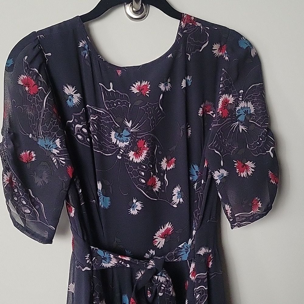 NEW Free People 2 XS Bonnie Floral Coquette CottageCore Dress Blue Fit Flare Tie - Picture 5 of 15